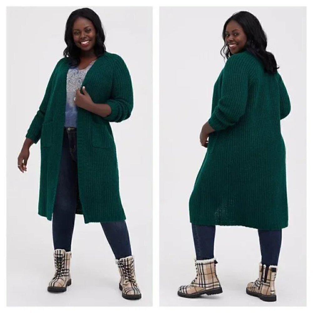 bp Forest Green Ribbed Knit Duster Open Front Cardigan